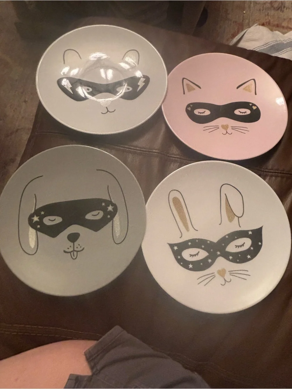 Cute Masked Animal Dessert Plates - Pink & Gray Melamine Set - Pottery Barn